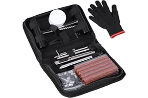 SHYOSUCCE 62pcs Kit de Reparación de Neumáticos con Manómetro Presión y Guantes, Kit Repara Pinchazos para Autos, Bicicletas, Motos, Tractores, Camiones