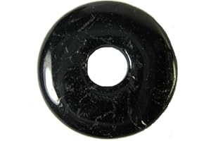 NATURHEILMITTEL HEILSTEINE METHUSALEM GMBH NEU-ULM Schwarzer TURMALIN Schörl Edelstein Schmuck Anhänger - 3cm DONUT - Schutzstein/Glücksstein + Lederband + Täschchen Blume des Lebens + Beschreibung. 81781