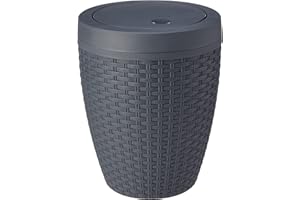 Addis Faux Rattan Round Swing Lid Bathroom Bin, Charcoal, 517488