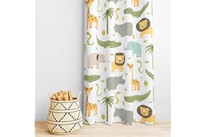 YCNESS Nursery Safari Animals Curtains, Baby Boy Girl Kids Woodland Jungle Forest Lion Elephant Printed Curtains for Living Room Bedroom Window Drapes 2 Panel Sets42x63 Inch