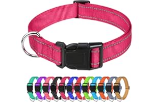 TagMe Reflective Nylon Dog Collars, Adjustable Classic Dog Collar with Quick Release Buckle for Puppy, Pink, 1.0 cm Width