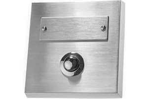 HUBER Natynkowy przycisk dzwonka pojedynczy z prawdziwego metalu - przycisk dzwonka do drzwi z tabliczką na nazwisko - dzwonek do drzwi wejściowych natynkowy - przełącznik dzwonka, dzwonek