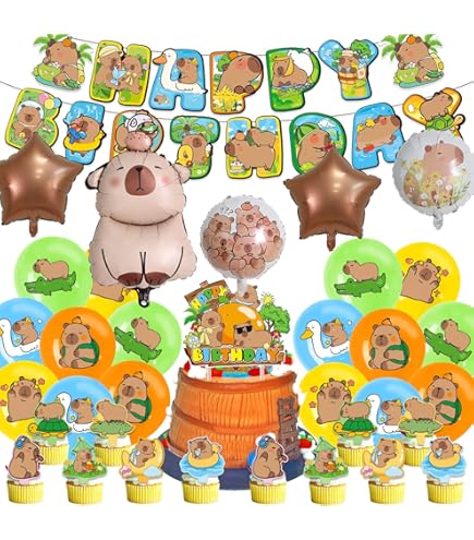 Set Festa Capybara Per 10 Ospiti - Tovaglia, Piatti, Tazze E Palloncini - Foto 9