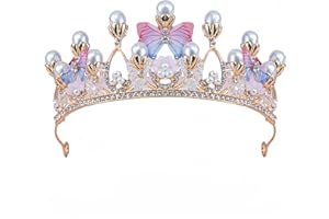 BIGTREE Mädchen Kristall Tiara Krone mit Kamm Rosa Frauen Prinzessin Stirnband Geschenk für Kostüm Hochzeit Abschlussball Geburtstag Kuchen Topper Weihnachtsfeier Festzug Haarschmuck Geschenk Schmuck