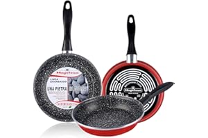 MAGEFESA K2 Juego de 2 sartenes, Antiadherente bicapa Reforzado Efecto Piedra, aptas para Todo Tipo de cocinas, Especial inducción 50 Percent de Ahorro energético, Rojo, 20/24 cm