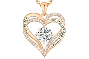 CDE Necklaces for Women Birthstone Pendant, Sterling Silver Love Heart Rose Gold Jewellery Gifts for Mum Her Wife Girlfriend Anniversary Birthday Mothers Day Christmas