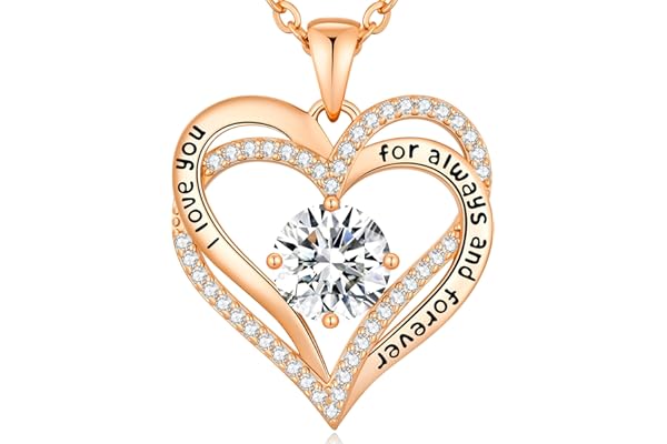CDE Collier Femme Cadeau,Bijoux Femme Pendentif Coeur or Rose,Charme Sautoir Necklace orné de Zircone Cubique Idee pour Fête des Mères Anniversaire Saint Valentin pour Elle Maman Copine Amour Mamie