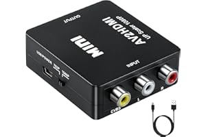 Aolirot Convertidor AV a HDMI Conversores de vídeo 1080P Mini RCA a HDMI de Audio y Video Soporte con Cable de Alimentación USB para DVD STB PS2 Gamecube VHS Camara Laptop VCR Proyector