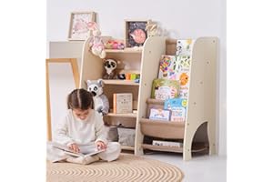 ‎GOODEVAS Goodevas Kinderbuchregal – Stylische Holz-Bücherregale für Kinder Einzigartig Design, sicherer und funktionaler Spielzeugorganisator für Schlafzimmer, Spielzimmer und Kinderzimmer (Ivory, Large)