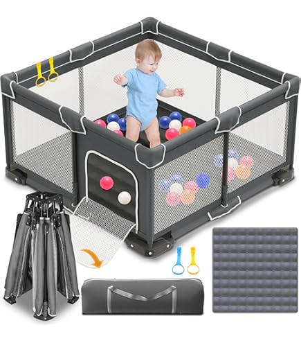 Safetots Grondbox, 105cm x 144cm, Zwart, 70cm Hoog, Baby Speelpen, Grote Speelhoek, Speelruimte voor Peuters, Eenvoudig geïnstalleerd