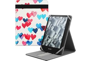HoYiXi Foldable Étui pour 7" Kindle Paperwhite 2024 Compatible 6"-6.8" Paperwhite/Signature Edition 2021/Pocketbook/Sony/Kobo/Tolino eReader Housse de Support à Rabat Vertical - cœur