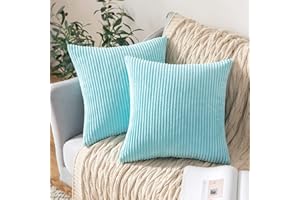 MIULEE zestaw 2 sztruksowych, kwadratowych poszewek na poduszki, miękkie, w paski, do domu, do sypialni, na sofę, kanapę, dekoracyjne, puszyste, duże poszewki na poduszki, 40 x 40 cm, jasnoniebieskie