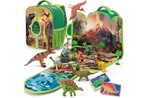 COCO&Friends Dinosaurios Juguetes Niños 3 años, Mochila Infantil con 12 Dinosaurios, Cartas y Tapete de Juego - Juguetes de Viaje Regalos para Niños 3 4 5 6 años