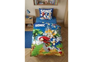 Sonic Pojke Enkelsäng Påslakan 135x200 + Örngott Blå 100% Bomull | Vändbart sängset | Enkelsäng | 100% Bomull Oeko-Tex | Sonic Tails Knuckles