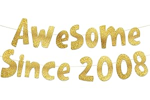 STERLING JAMES CO. Awesome Since 2008 Gold Glitter Banner - 18th Birthday and Anniversary Party Decorations