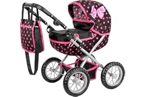 Kinderplay Dolls Pram | Toy Pram | Baby Doll Pram - Toy Pushchair | Dolls Buggy | Dolls Pushchair | Doll Stroller with Adjustable Handle (33-63 cm), model KP0262G
