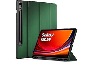 EasyAcc Custodia Cover Compatibile con Samsung Galaxy Tab S9 FE/S9 2023 11 Pollici con Cover Leggero Supporto in Pelle PU Case,SM-X710 (Wi-Fi)/SM-X716B (5G Global)/SM-X718U,Verde Scuro
