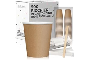 cubex professional® - Kit de 500 vasos reciclables de cartón color Habana, 75 ml + 500 paletinas de madera de 9 cm en sobres individuales, para café, agua o bebidas calientes y frías