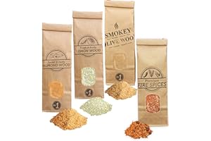 Smokey Olive Wood Sow 3X 300mL selección de serrín de Madera: Olivo + Haya, Almendro y limonero + 1x 300mL condimento para Barbacoa: Especias para Quemar. Talla Nº1: 0-1mm AFLV1-04-0.3L