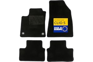 DBS – Tapis de Voiture - sur Mesure pour Renault Clio 5 et Clio 5 E-Tech dès 06/2020 – Antidérapants avec Clips de Fixation – 4 Tapis Auto Avant/arrière – Moquette Noire