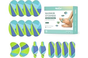 Welnove Moleskin Adhesive Pads for Feet,Blister Bandages for Feet, Mole Skin Patch for Feet Heels, Skin Tape Stickers for Feet - 16 Sheets of 4 Shapes, Patterned