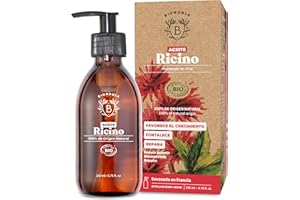 Bionoble Aceite de Ricino Orgánico 200ml - 100% Puro, Natural y Prensado en Frío - Pestañas, Cejas, Cuerpo, Cabello, Barba, Uñas - Vegano, Cruelty Free - Castor Oil - Botella de Vidrio + Bomba