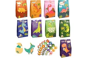 FLINTRONIC Torebki na prezenty, 45 sztuk torebek na cukierki, torebki papierowe na cukierki, torebki na słodycze dla dzieci z naklejkami dinozaurów, na Halloween, Boże Narodzenie, urodziny, uroczystości, dla