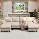 Xbro 4 Seater U-Shaped Sofa with Chaise Longue, Practical and Functional, Corduroy Sofa with for Living Room, 270 x 122 x 86