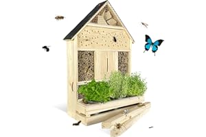 GARTENETAGE Stehendes Insektenhotel mit Pflanzenoase Kräuterparadies und Schieferdach/Naturbelassenes, massives Insektenhaus & Bienenhotel/Insektenhotel XXL zum Aufstellen/Nisthilfe & Artenschutz