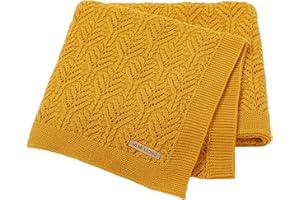 LAWKUL Baby Blanket Cellular Knitted 100% Cotton Soft Blankets for Newborn Boy Girls Toddler 100x80cm Mustard Yellow