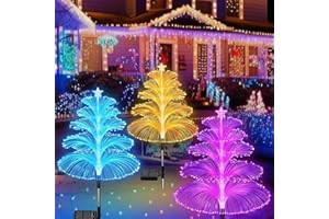 YUNSYE Lot de 3 décorations de Noël solaires – Lumières solaires d'extérieur étanches en forme de méduse – 5 couches de fibre optique – 7 couleurs changeantes pour allée, pelouse, terrasse