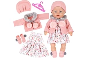 CARREUTY Rosa Puppenkleidung 43cm 36cm 38cm Kleidung Bekleidung Outfits für 14-18 Zoll Baby Puppen, Puppenkleidung Set mit Mantel Socken Mütze Kleiderbügel Kompatibel mit New Born Baby Puppen AnnabellePuppen
