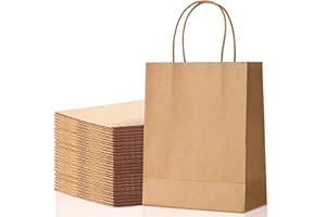 HURUC 30 Pcs Brown Paper Bags With Handles,130GSM Large Paper Gift Bags, Eco-Friendly Kraft Shopping Carrier, Christmas, Easter, Birthday Parties & Merchandise Retail 25x31x12cm