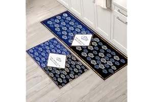 XIAOBUDIAN Kitchen mat of 2, non-slip kitchen rug absorbent and grease absorbing kitchen rug set,suitable for kitchen use. (Style F, 43x150cm+43x75cm)