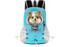 Pawaboo Pet Dog Carrier Backpack, Puppy Dog Travel Carrier Front Pack for Small Medium Dogs Cats, Adjustable Breathable Dog Carrying Backpack with Safety Strips for Hiking Travel Outdoors, Blue M