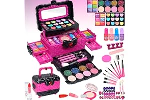 AMERRLY Valigetta Trucchi Bambina - Set Anallergico e Lavabile, Borsa Reale per Principessa, Regalo Compleanno 4-9 Anni (Rosa)