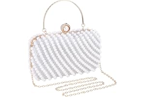 UBORSE Damen Clutch Abendtasche mit Perlen Strass Shiny Brauttasche Elegant Handtasche Luxus Geldbörse Umhängetasche Portemonnaie Tasche für Hochzeit Abendparty Tanzparty Geburtstag