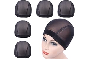 YANTAISIYU 5 pcs Black Mesh Cap for Wig Making Mesh Dome Wig Cap Stretchable Hairnets with Wide Elastic Band (M)
