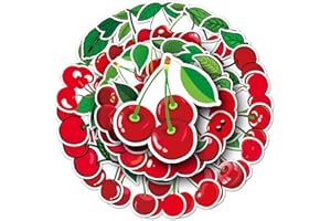 BRIC DODO Pegatinas de Cerezas,50 Piezas Impermeable Vinilo Pegatinas para Monopatín Ordenador Portátil Equipaje Moto Bicicleta Guitarra Botellas de Agua Casco,Cherry Pegatinas para Adultos,niños y niñas