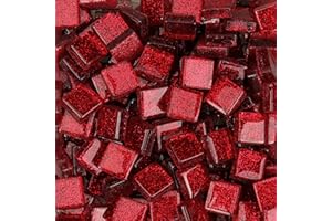ANKTILY 200g Glas Mosaiksteine,1x1cm Bulk-Quadrat Mosaikfliesen Glasfliesen Glitzerkristall Glasmosaik, Glassteine Mosaik Steine für Basteln, Haus Deko(Rot)