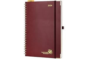 POPRUN Kalendarz 2026 A4 Spirala Pionowa 25,5 x 20,5 cm, Twarda Okładka, Tygodniowy Planner 2026 z Plastikową Linijką, Gruby Papier 100 GSM, Burgund