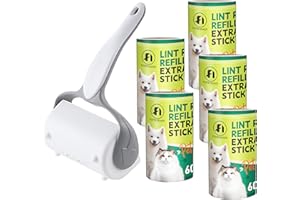 Foyer Nuage Lint Roller for Pet Hair, Clothes, Furniture, Carpet - Extra Sticky With Cover, 300 Sheets (1 Handle and 5 Refills)