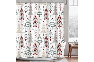 AIBIIN Merry Christmas Shower Curtain Pad Christmas Tree Star Snowflake Print Pattern Bathtub New Year Winter Bathroom Home Decoration Durable Polyester Material With 12 Hooks 180x180cm