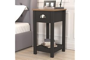Galano Lilly Bedside Table - Stylish Side Table with Storage - Slim Bedside Table Drawer - Bedroom Furniture - Storage Cabinet for Hallway, Entryway - Fossil Grey with Beaufort Oak