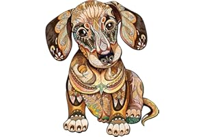 Blumuze Wooden Jigsaw Puzzles 300pcs, Dachshund Wooden Puzzles for Adults, Unique Shaped Animal Wood Puzzles, Wooden Animal Puzzles for Adults Kids with Wood Gift Box, L-40 * 33.3cm