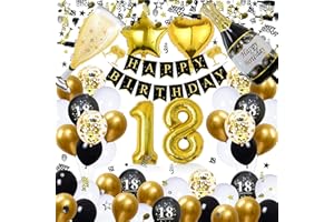 WAZIWE 18. Geburtstag Deko, Deko 18. Geburtstag MäDchen Junge, Geburtstagsdeko 18 Schwarz Gold, Luftballons 18 Geburtstag Deko Junge MäDchen, Konfetti Geburtstag 18 MäDchen Junge, Streudeko Geburtstag