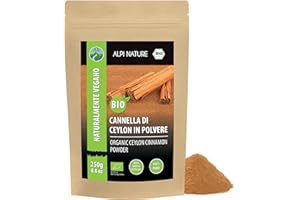 Alpi Nature Cannella in Polvere di Ceylon BIO 250g, Cannella Ceylon Biologica, Bastoncini Macinati per Cucina e Pasticceria