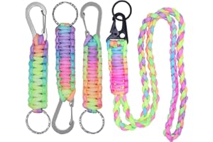 Runyu 4 Stück Paracord Schlüsselanhänger, Schlüsselband mit Karabiner, Mini Karabiner mit Schraubverschluss Geflochtene Paracord Lanyard Schlüsselringe Clip für Outdoor, Camping, Wandern