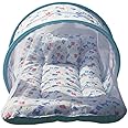 AMARDEEP Toddler Mattress with Mosquito Net Blue Teddy Print 70 * 40 cms
