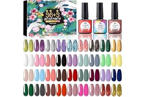 AOXLLK 39pcs Gel Nail Polish Gift Set, Gel Nail Polish Set Soak Off Nail Gel Polish Nude Gray Pink Blue Glitter Gel with Glossy Matte Top Base Gel Coat Valentines Gifts(36 colors), Pack of 1